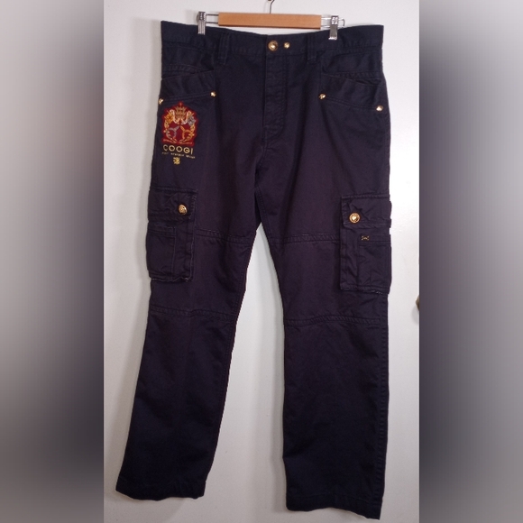 Coogi Men's Blue Embroidered Cargo Pants With Gold Tone Hardware Size W38 - Picture 1 of 15